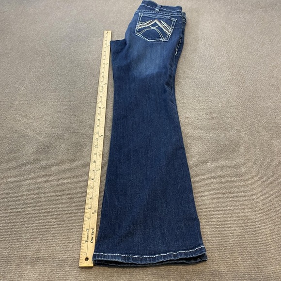 Ariat REAL Bootcut Jeans Womens 33R Blue Mid Rise Embroidered Stretch Denim - Picture 9 of 12